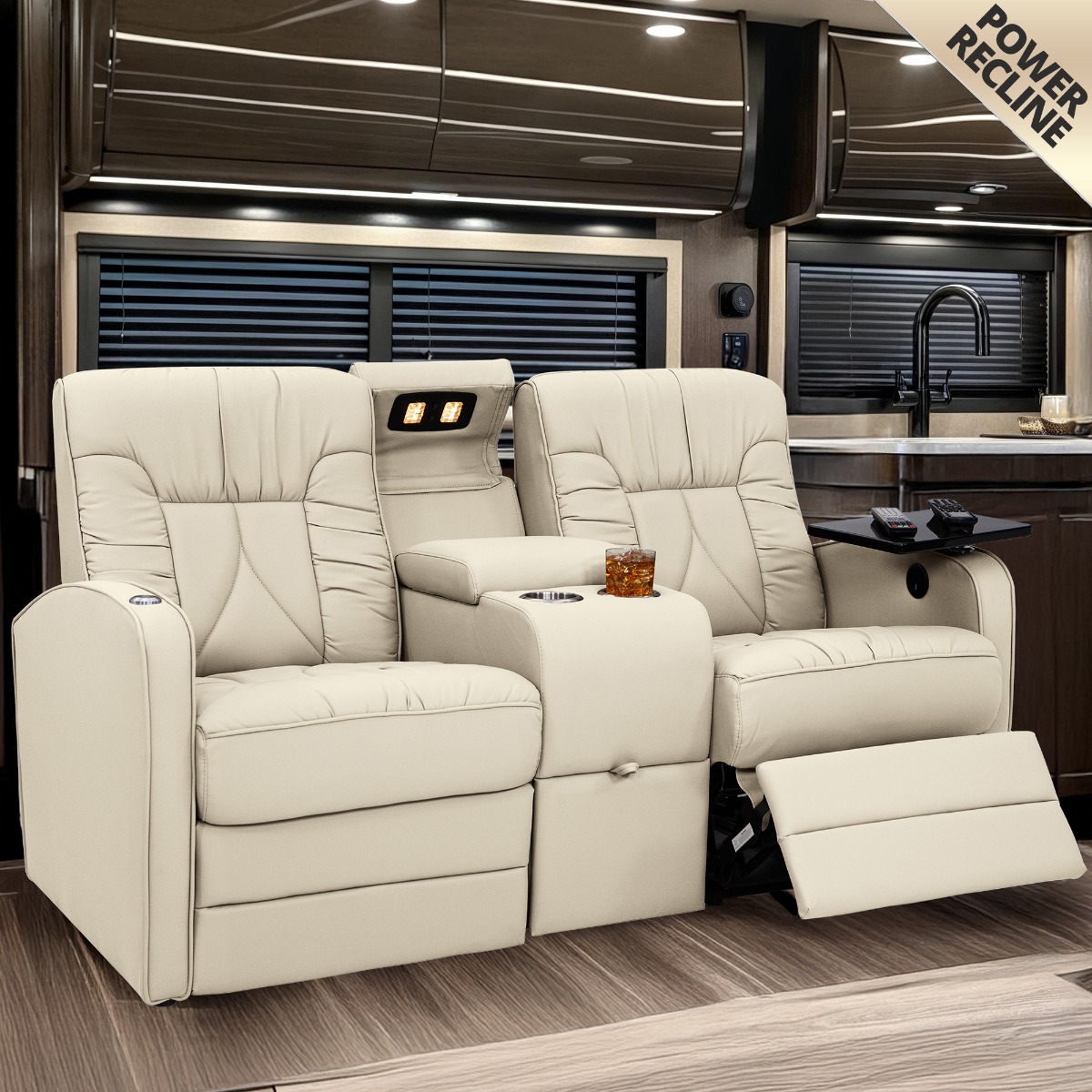 Qualitex De Leon RV Loveseat /w Storage Console Power Recliner for